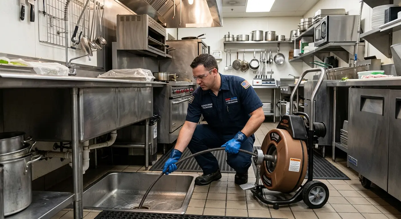 Commercial drain cleaning service in a restaurant kitchen in Hyrum