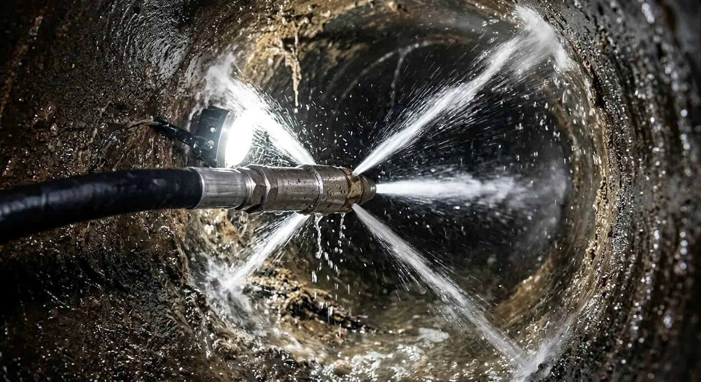 High-pressure hydro jetting nozzle cleaning sewer pipe for Storm Drain Cleaning in Hyrum